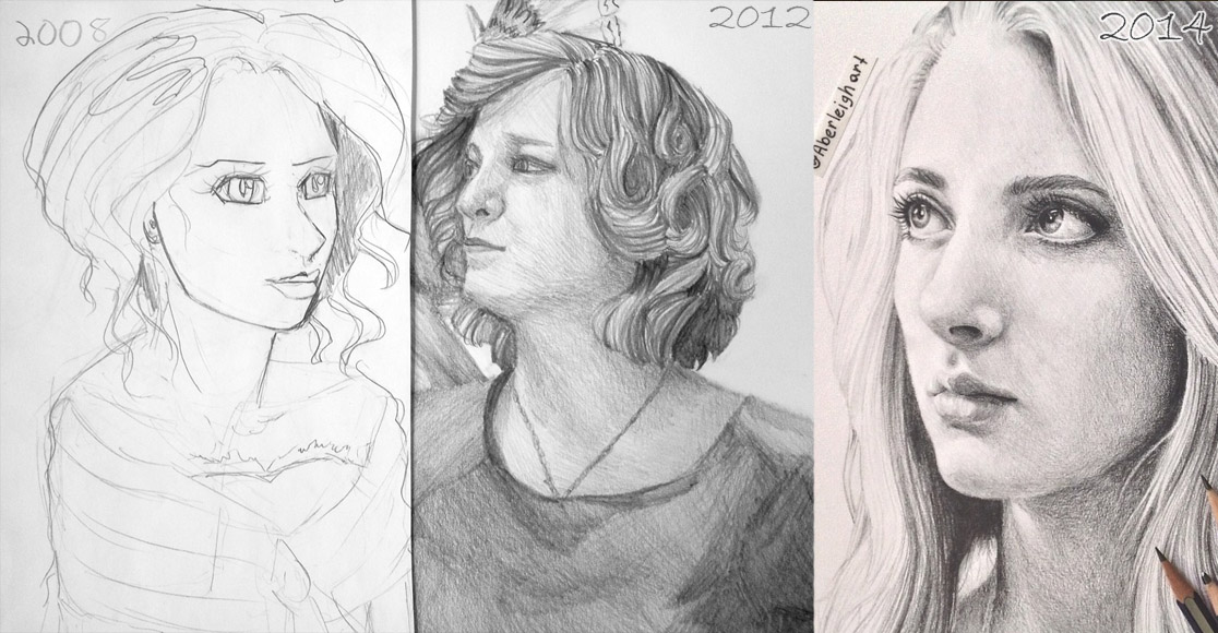 A comparison of my art over the years. Redoing old art can be a great way to bash Artist's Block.